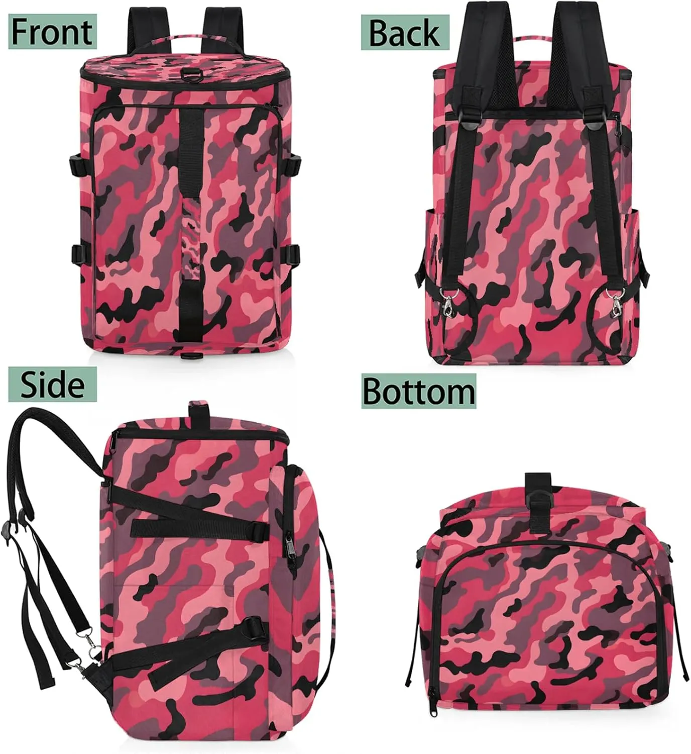 Red Camo Gym Bags for Men Women Sports Backpack with Shoe Compartment 3-in-1 Tactical Duffle Bag for Overnight Weekender Travel