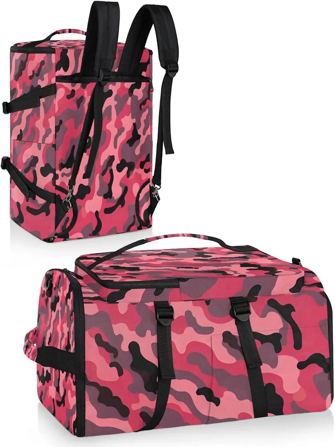Red Camo Gym Bags for Men Women Sports Backpack with Shoe Compartment 3-in-1 Tactical Duffle Bag for Overnight Weekender Travel
