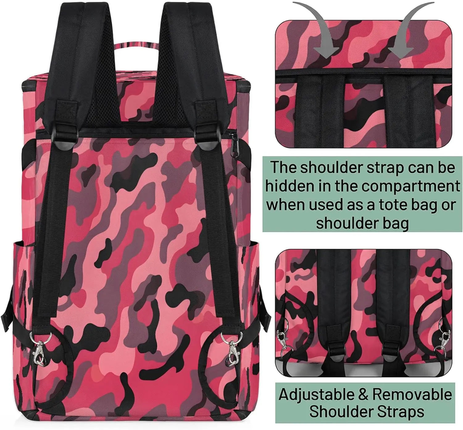 Red Camo Gym Bags for Men Women Sports Backpack with Shoe Compartment 3-in-1 Tactical Duffle Bag for Overnight Weekender Travel