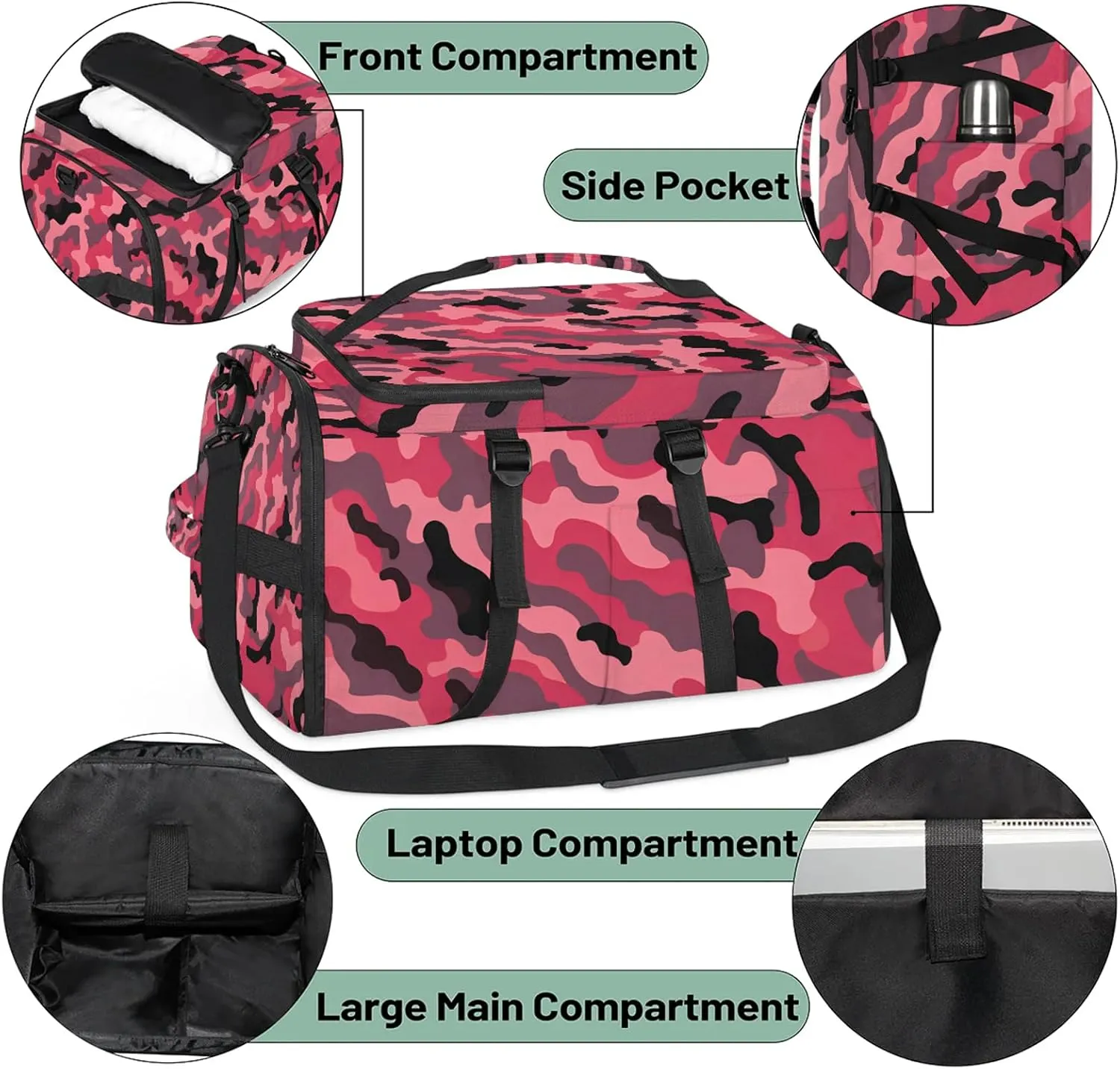 Red Camo Gym Bags for Men Women Sports Backpack with Shoe Compartment 3-in-1 Tactical Duffle Bag for Overnight Weekender Travel