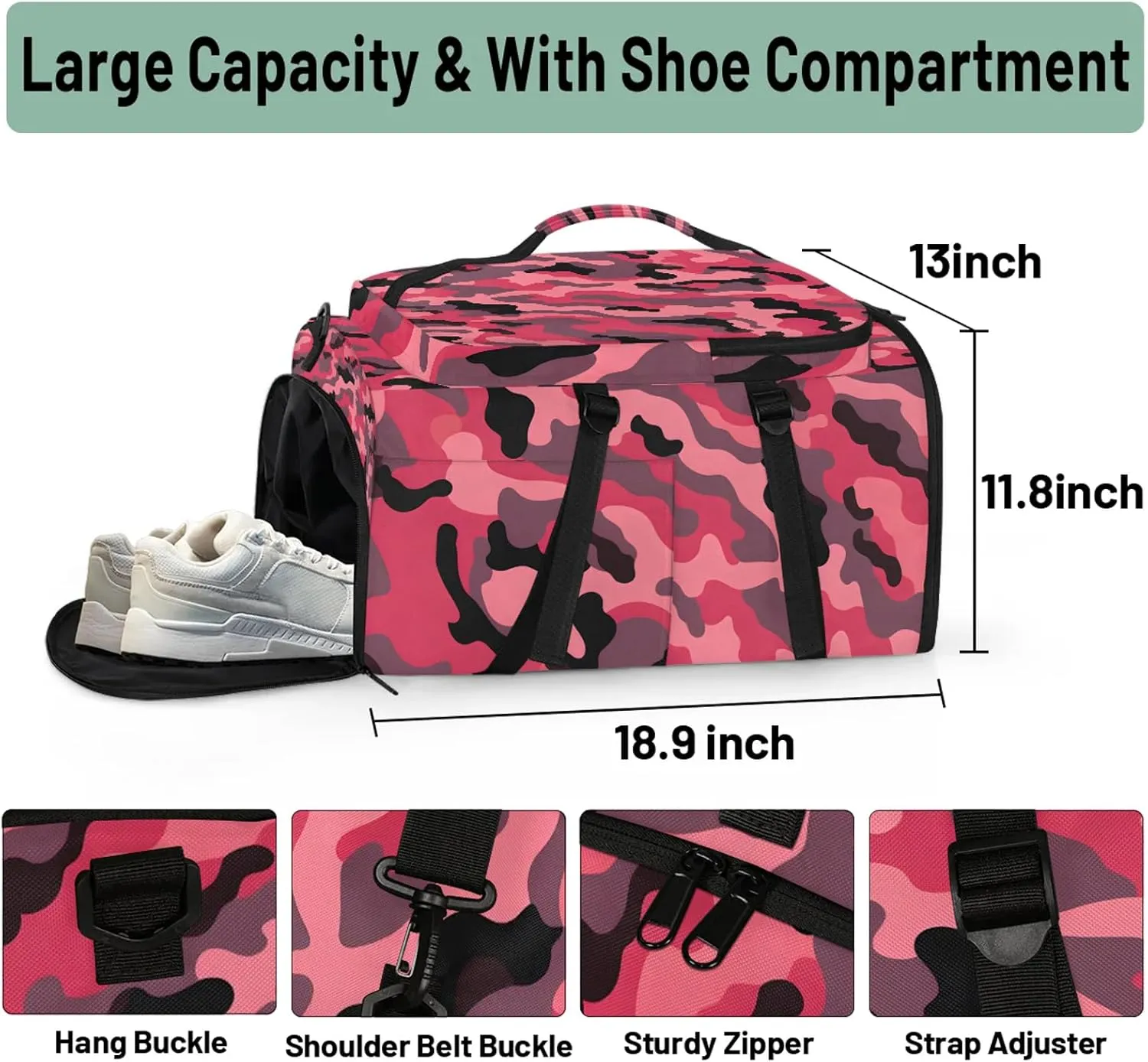 Red Camo Gym Bags for Men Women Sports Backpack with Shoe Compartment 3-in-1 Tactical Duffle Bag for Overnight Weekender Travel