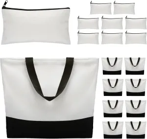 Reginary 16 Pieces Canvas Tote Makeup Bag Blank Plain Large Reusable Grocery Shopping Cloth Bags with Handles DIY Craft Canvas Pencil Case with Zipper Cosmetic School Supplies