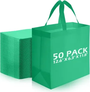 Reginary 50 Pieces Reusable Totes Bag Bulk Shopping Bags Non Woven Grocery handbag with Handles Foldable for Boutiques(Green)