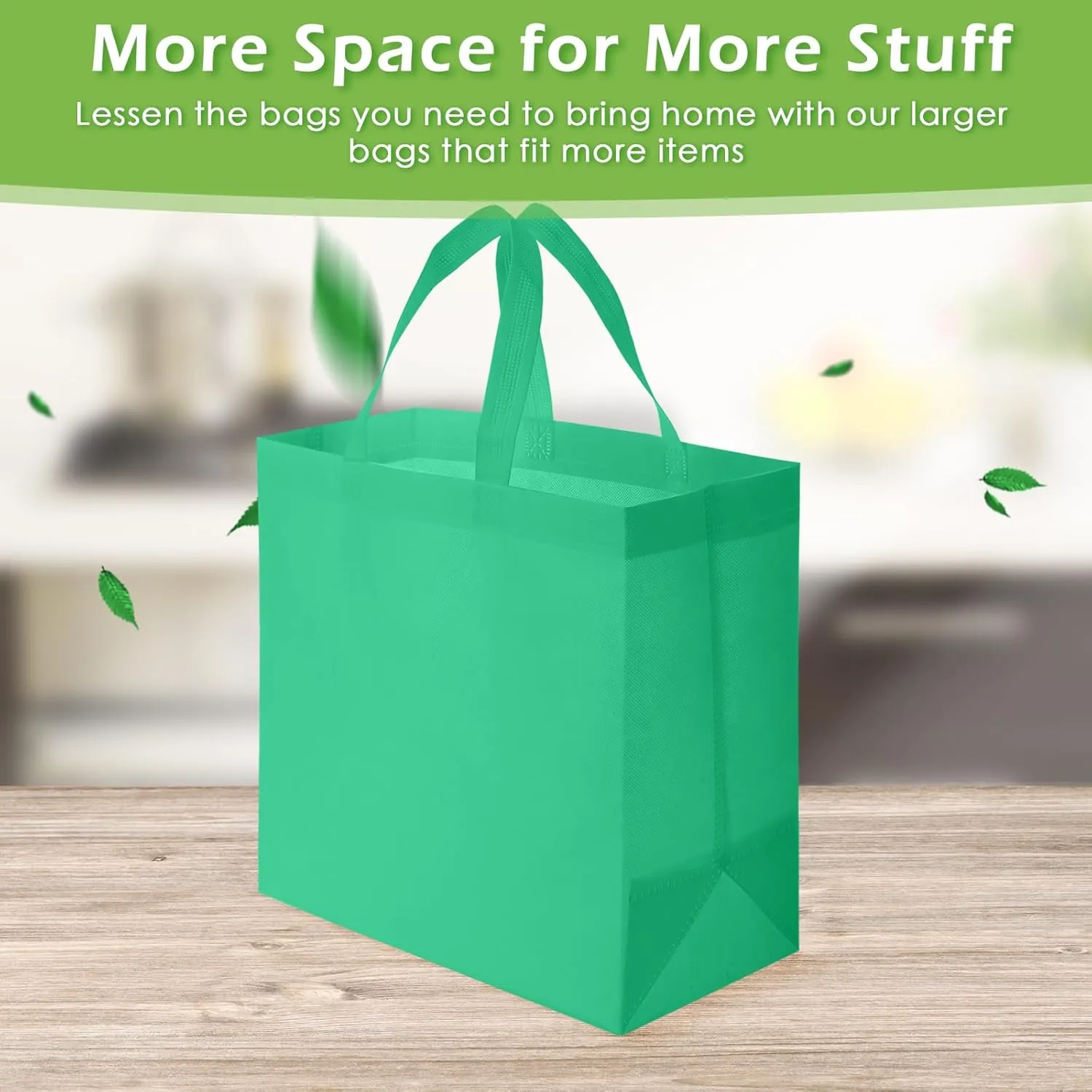 Reginary 50 Pieces Reusable Totes Bag Bulk Shopping Bags Non Woven Grocery handbag with Handles Foldable for Boutiques(Green)
