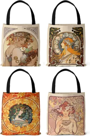 Rejolly 4 Pack Canvas Art Tote Bag Vincent Van Gogh Painting Printed Purse Shoulder Handbag