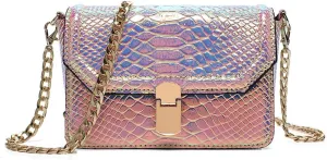 RemeeHi Hologram Snake Skin Leather Shoulder Bag Crossbody Bag with Chain