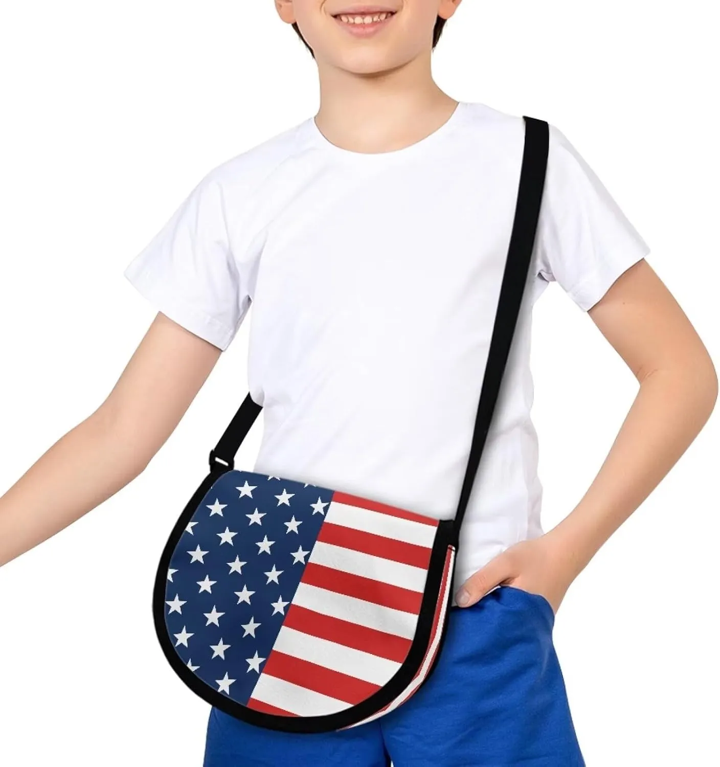Renewold American Flag Print Crossbody Purse for Boys Girls Crossbody Handbags Travel Party School Crossbody Bag Messenger Cross Body Bag Shoulder Bag with Zip Closure Inner Pocket