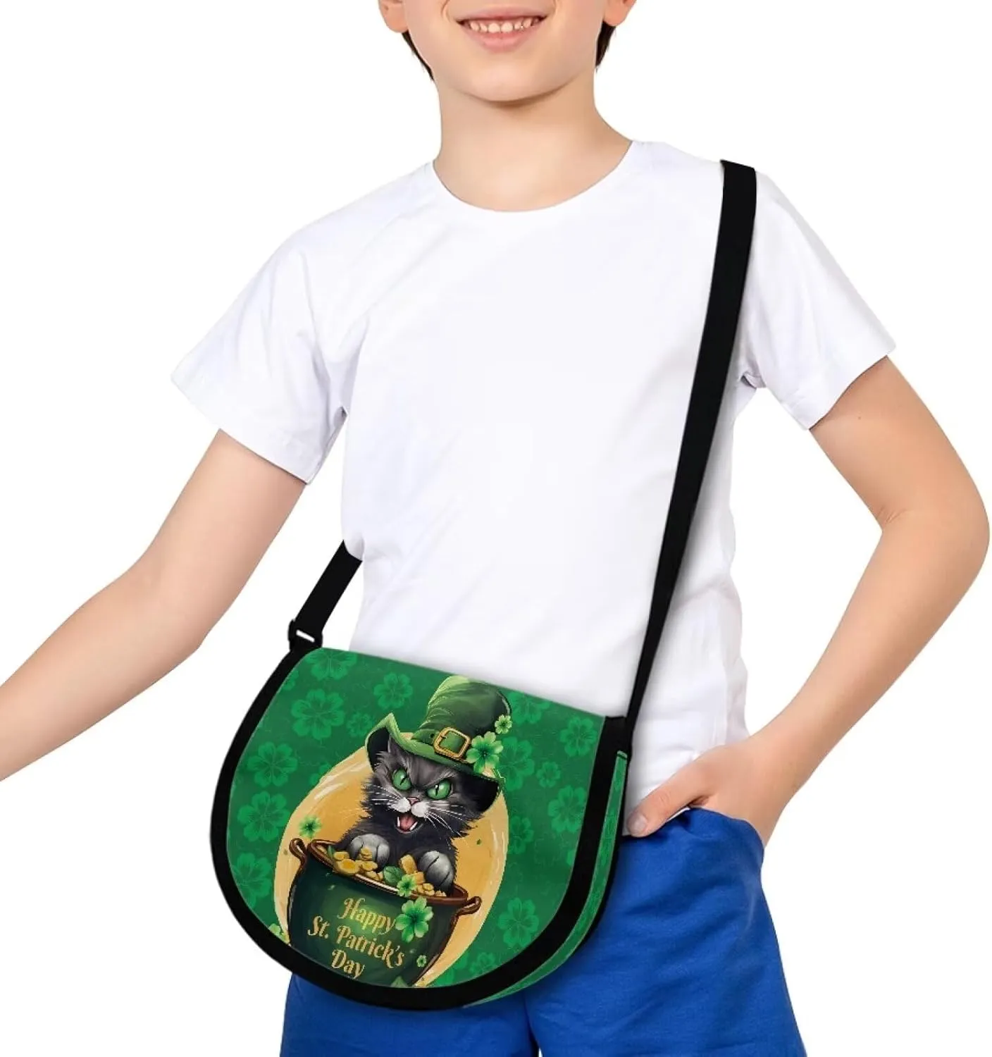 Renewold Happy St. Patrick's Day Print Crossbody Purse, Boys Girls Cross Body Bag, Messenger Bags with Adjustable Strap, Little Kids Teens Shoulder Bag, Crossbody Handbags for Wallet Keys Snacks