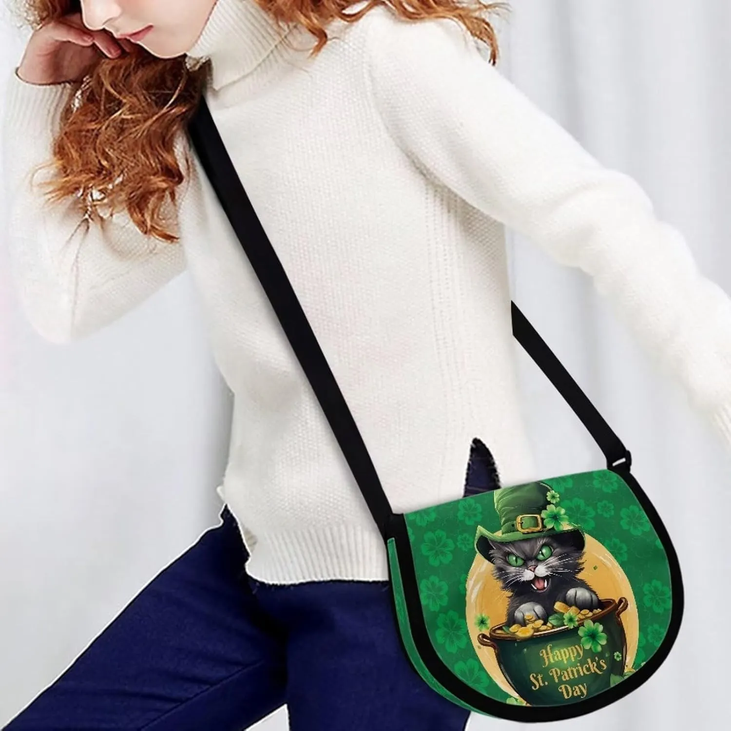 Renewold Happy St. Patrick's Day Print Crossbody Purse, Boys Girls Cross Body Bag, Messenger Bags with Adjustable Strap, Little Kids Teens Shoulder Bag, Crossbody Handbags for Wallet Keys Snacks