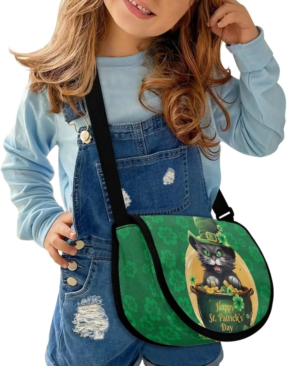 Renewold Happy St. Patrick's Day Print Crossbody Purse, Boys Girls Cross Body Bag, Messenger Bags with Adjustable Strap, Little Kids Teens Shoulder Bag, Crossbody Handbags for Wallet Keys Snacks