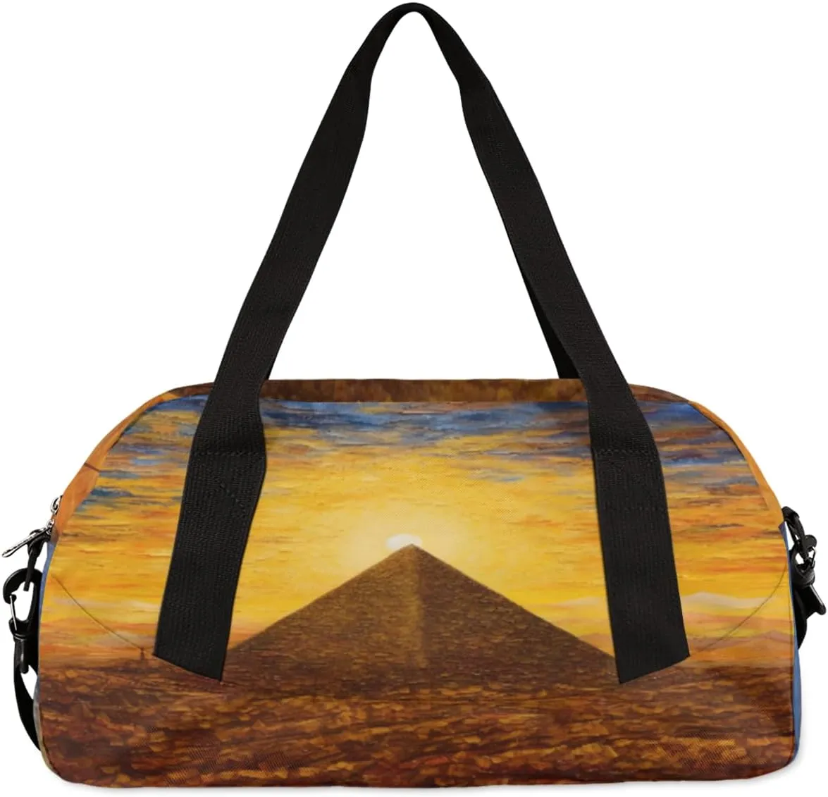Retro African Egyptian Pyramid Personalized Kids Duffel Bag Custom Gym Sports Duffle Bag Teen Travel Gymnastic Weekender Overnighter Bag Carry on Toe Bag for Boys & Girls