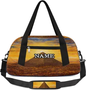 Retro African Egyptian Pyramid Personalized Kids Duffel Bag Custom Gym Sports Duffle Bag Teen Travel Gymnastic Weekender Overnighter Bag Carry on Toe Bag for Boys & Girls