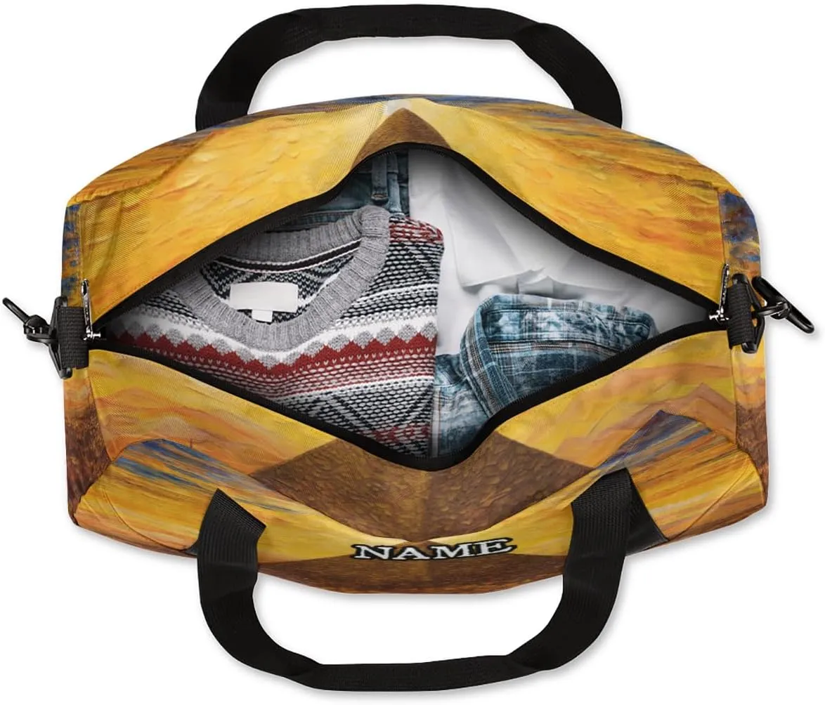 Retro African Egyptian Pyramid Personalized Kids Duffel Bag Custom Gym Sports Duffle Bag Teen Travel Gymnastic Weekender Overnighter Bag Carry on Toe Bag for Boys & Girls