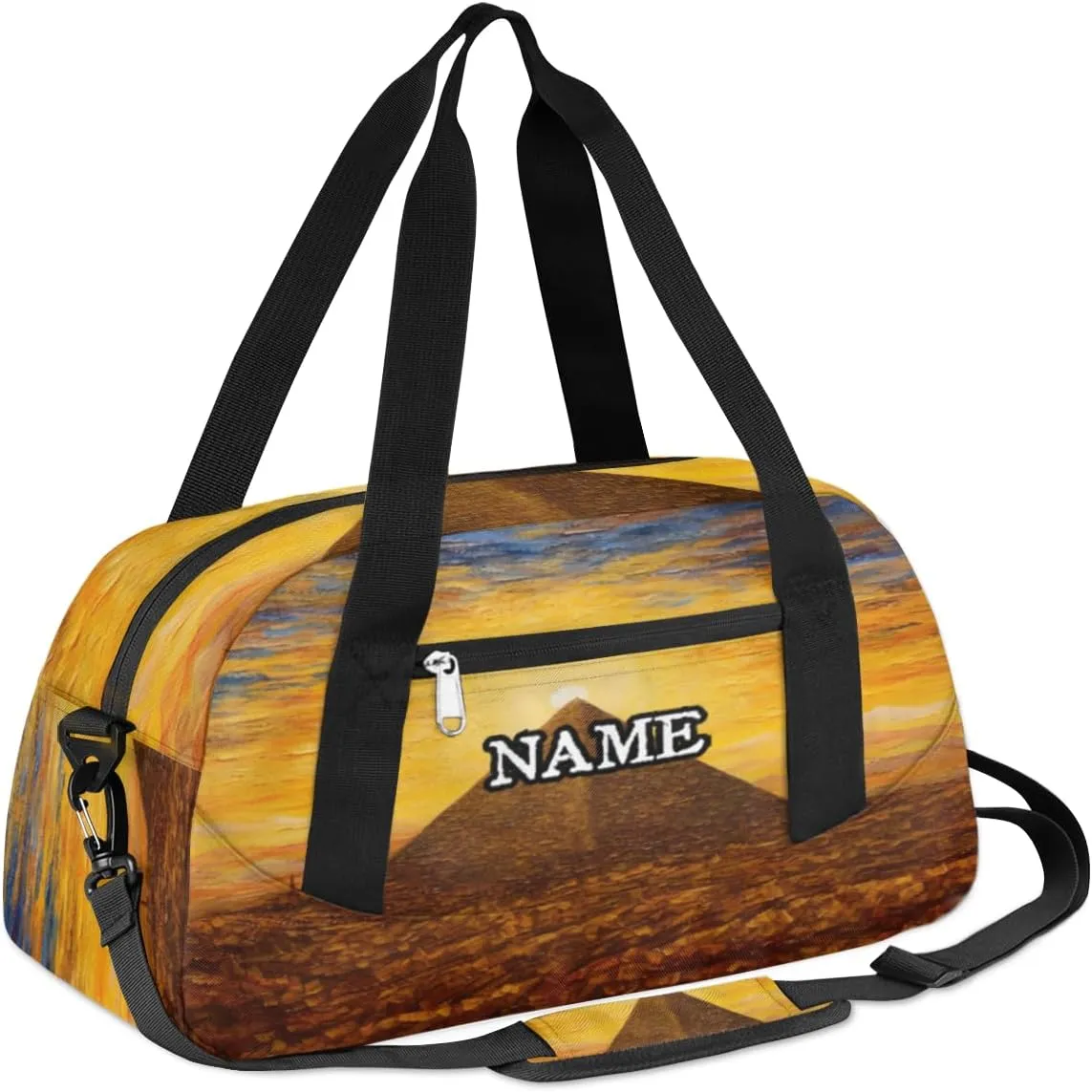 Retro African Egyptian Pyramid Personalized Kids Duffel Bag Custom Gym Sports Duffle Bag Teen Travel Gymnastic Weekender Overnighter Bag Carry on Toe Bag for Boys & Girls
