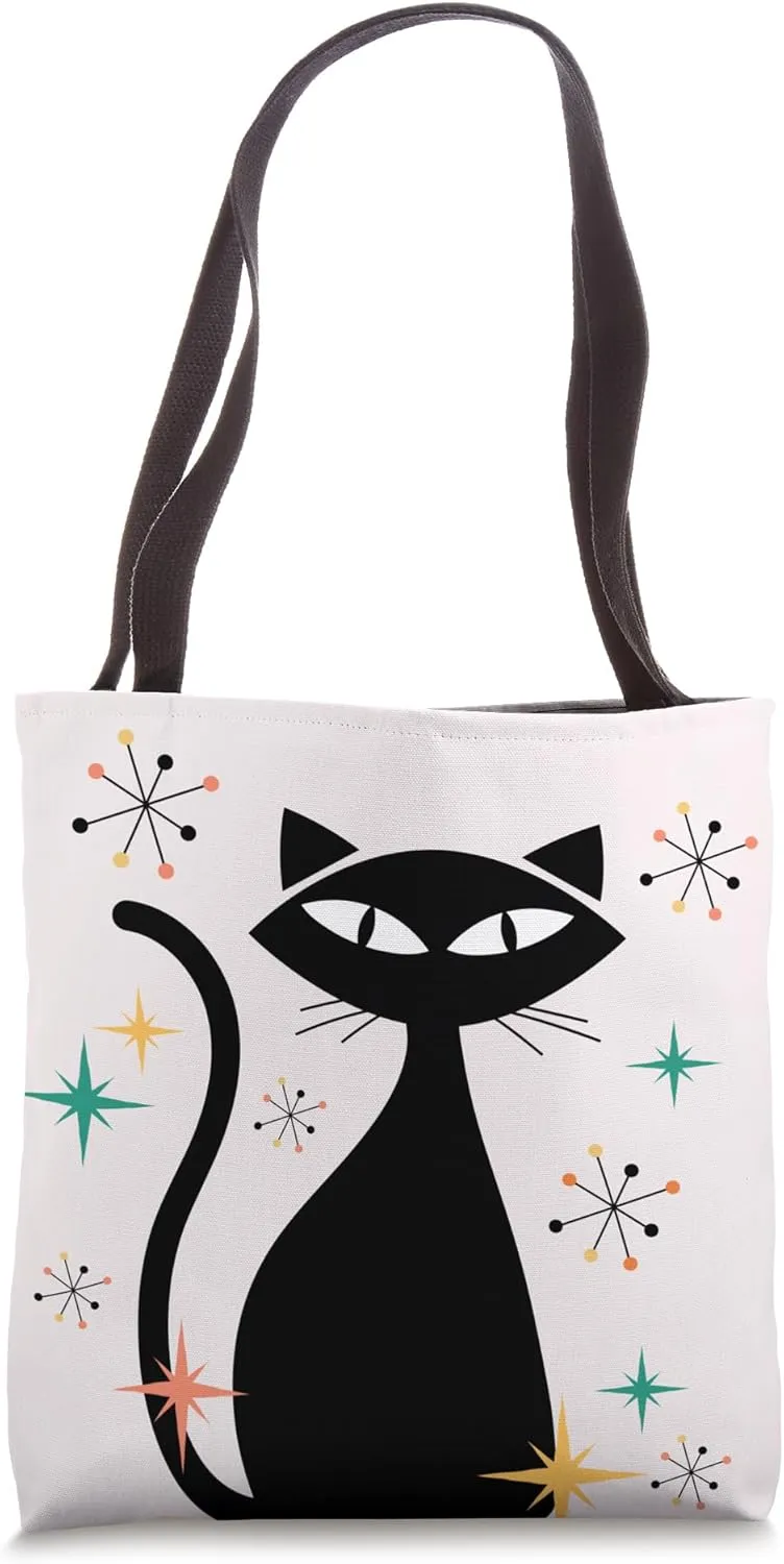 Retro Atomic Age Mid-Century Cat Vintage Space Modern Design Tote Bag