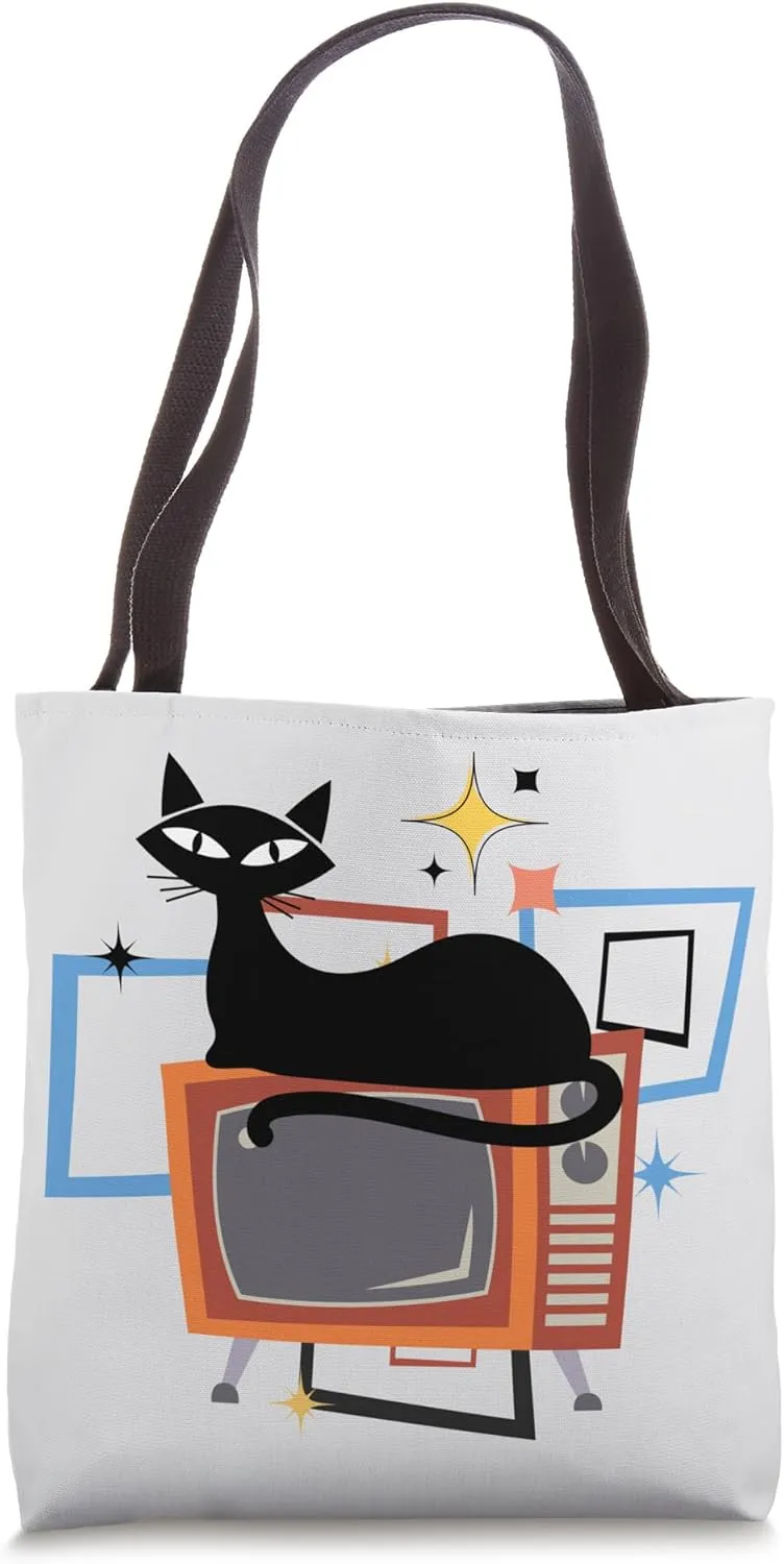 Retro Atomic Age Mid-Century Cat Vintage TV Modern Tote Bag