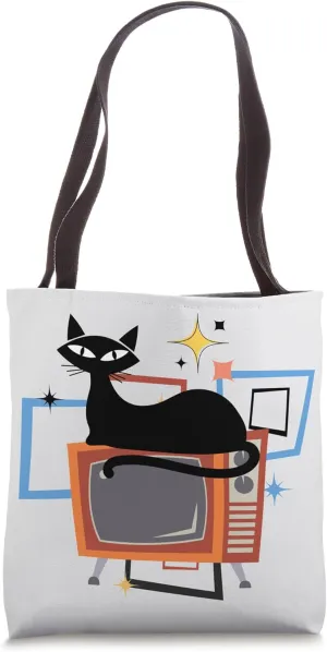 Retro Atomic Age Mid-Century Cat Vintage TV Modern Tote Bag