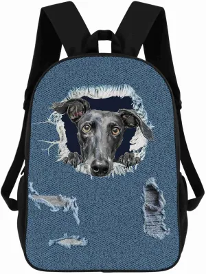 Retro Backpack Löwchen Dog Pattern Jeans Blue Shoulder Bags Travel Laptop Backpack 17 Inch
