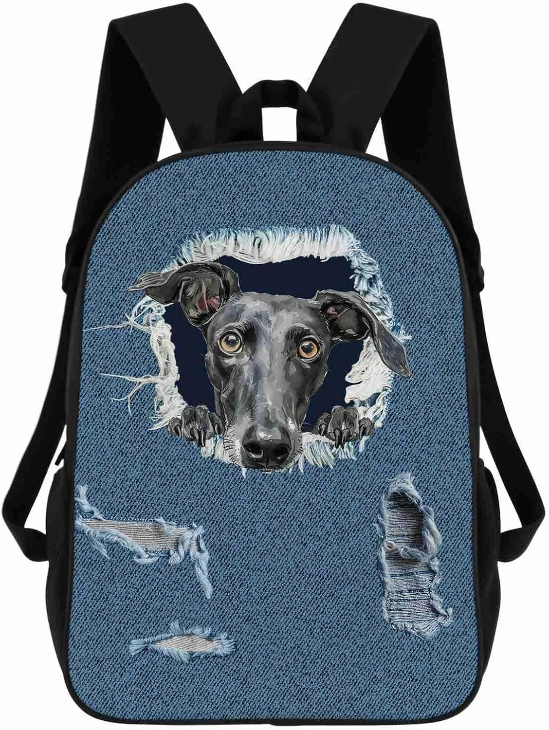 Retro Backpack Löwchen Dog Pattern Jeans Blue Shoulder Bags Travel Laptop Backpack 17 Inch