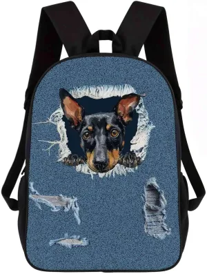 Retro Backpack Manchester Terrier Dog Pattern Jeans Blue Shoulder Bags Travel Laptop Backpack 17 Inch