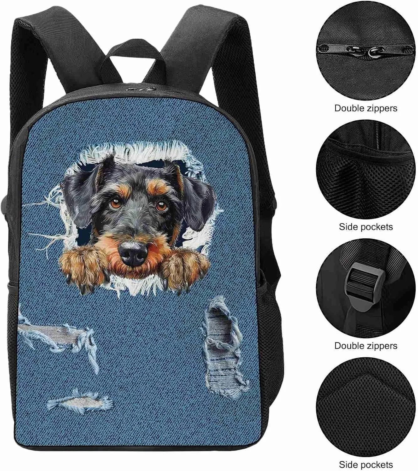 Retro Backpack Papillon Dog Pattern Jeans Blue Shoulder Bags Travel Laptop Backpack 17 Inch