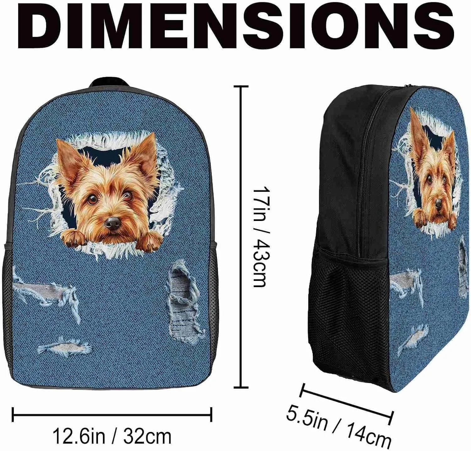 Retro Backpack Papillon Dog Pattern Jeans Blue Shoulder Bags Travel Laptop Backpack 17 Inch