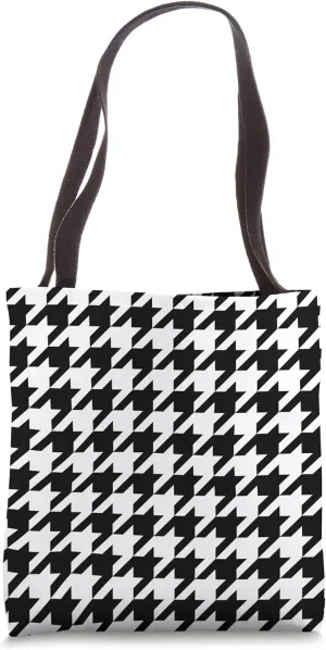Retro Black White Houndstooth Weaving Pattern Tote Bag