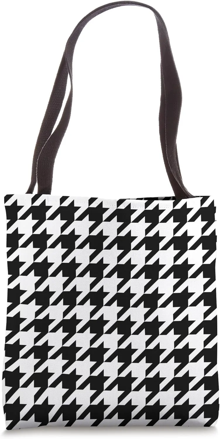 Retro Black White Houndstooth Weaving Pattern Tote Bag