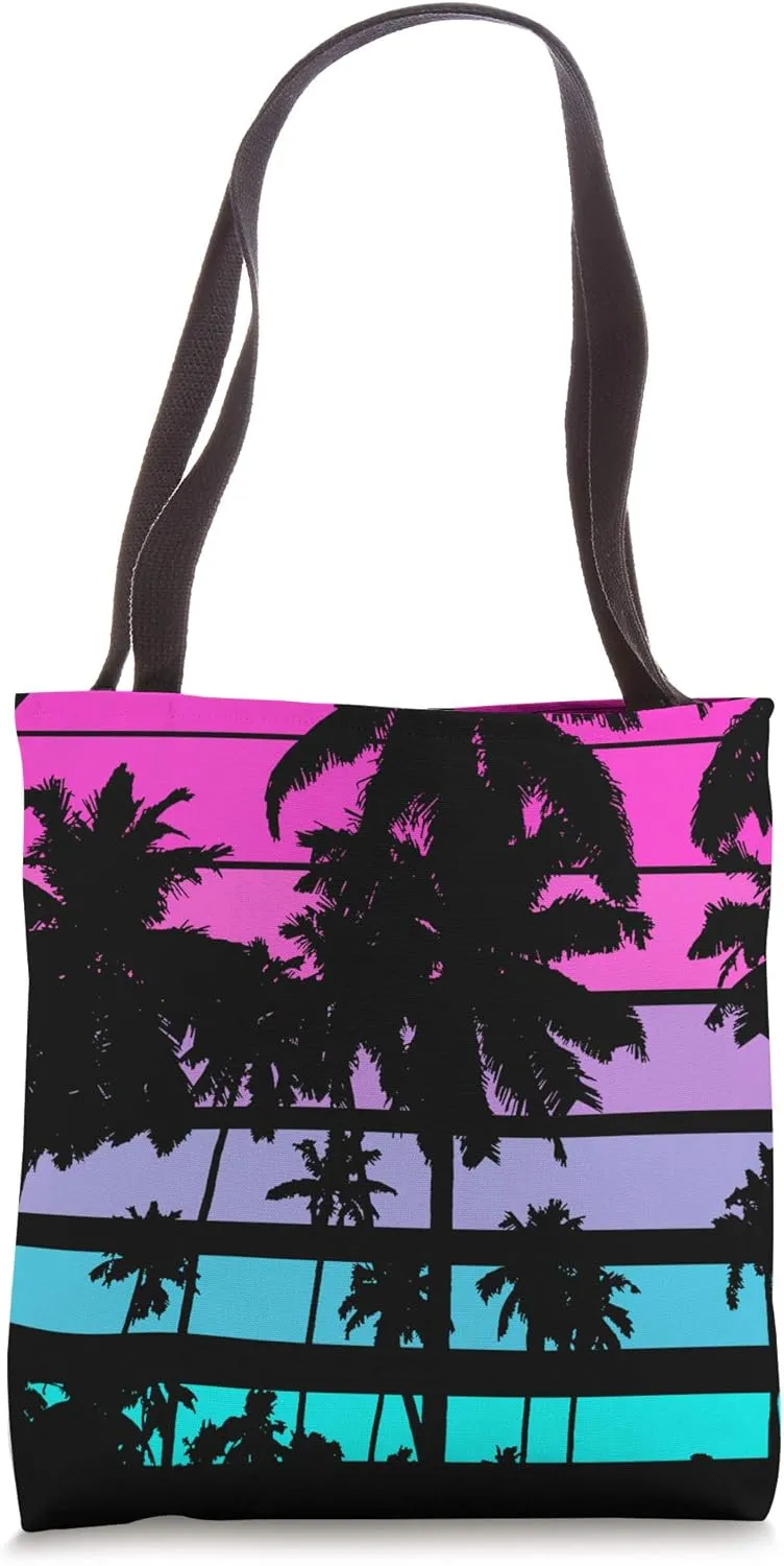 Retro Eighties 80s & 90s Beach Style design with palm trees Tote Bag