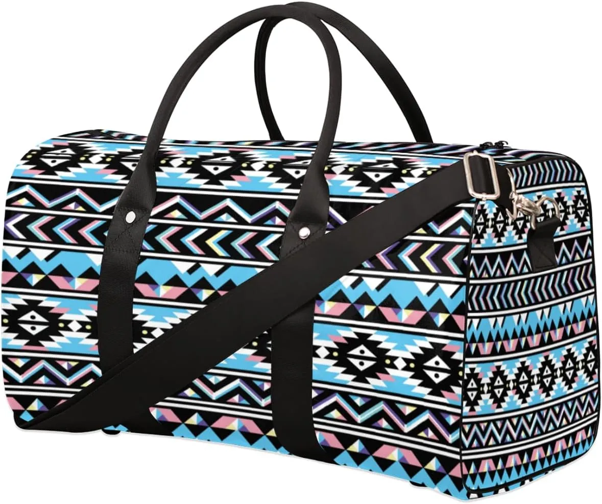 Retro Ethnic Motifs Travel Duffle Bag Waterproof Foldable Weekender Bags for Women and Men Durable Carry on Overnight Bag with Shoulder Strap Lightweight Sports Gym Tote Bag