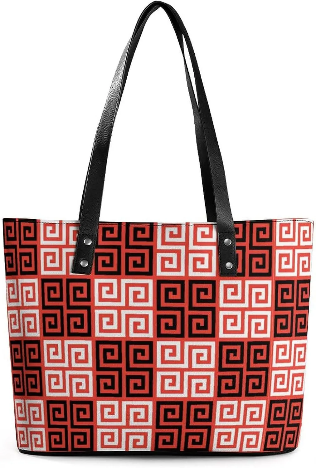 Retro Gold Geometric Greek Key Women Tote Bags Top Handle Satchel Handbags Faux Leather Tassel Shoulder Purse