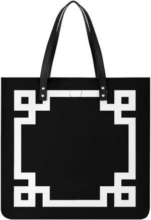 Retro Gold Geometric Greek Key Women Tote Bags Top Handle Satchel Handbags PU Faux Leather Tassel Shoulder Purse