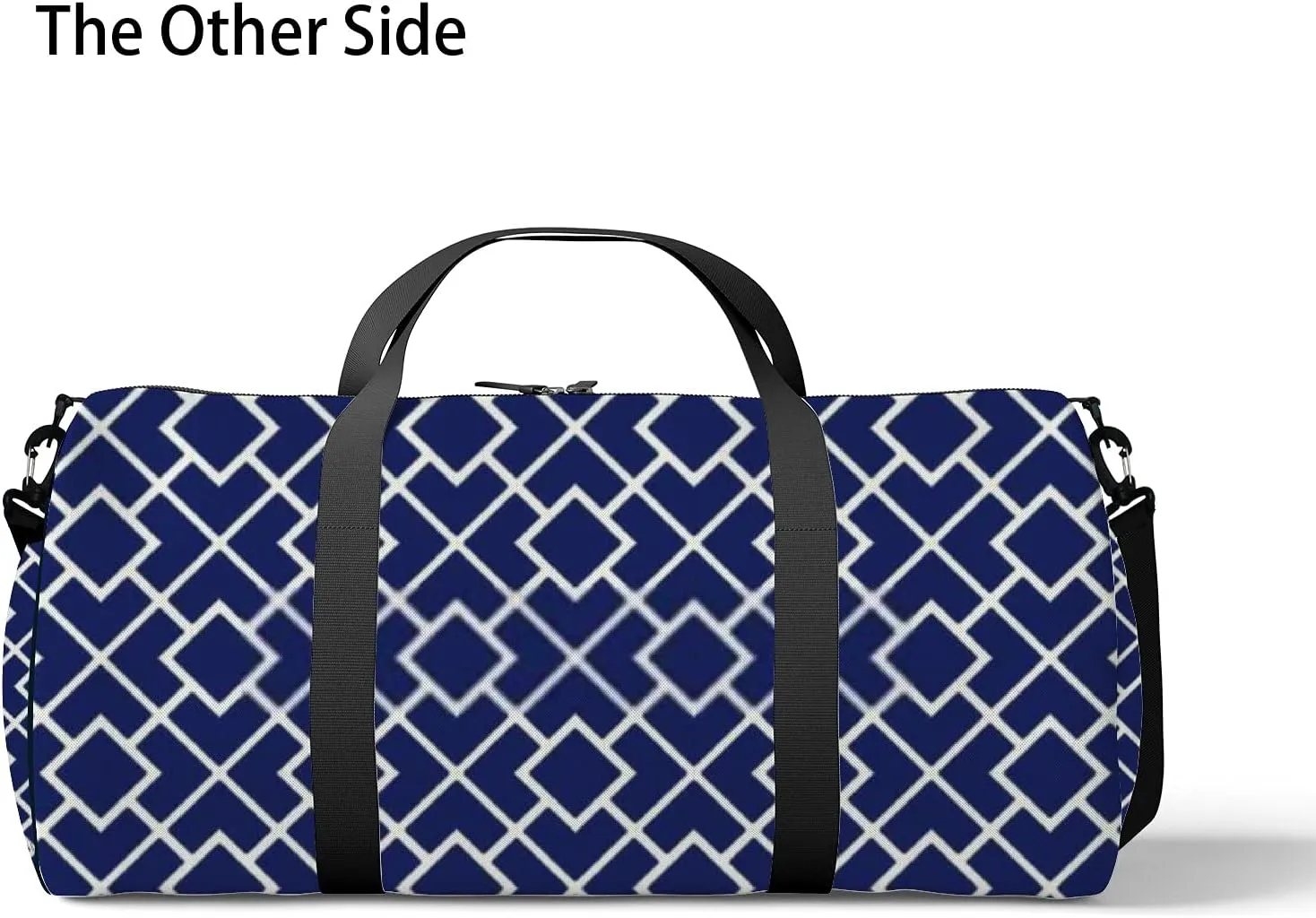 Retro Navy Blue Geometric Ornament Pattern Sports Bag Tote Bag Waterproof Gym Bag with Shoulder Strap Zipper 2 Side Pockets for Men and Women, Travel and Storage Shoulder Bag.