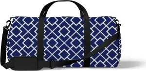 Retro Navy Blue Geometric Ornament Pattern Sports Bag Tote Bag Waterproof Gym Bag with Shoulder Strap Zipper 2 Side Pockets for Men and Women, Travel and Storage Shoulder Bag.