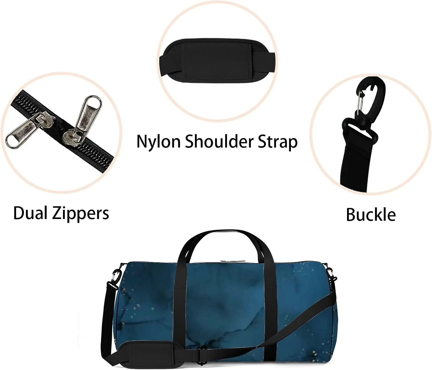 Retro Navy Blue Style With Golden Glitter Sports Bag Tote Bag Waterproof Gym Bag with Shoulder Strap Zipper 2 Side Pockets for Men and Women, Travel and Storage Shoulder Bag.