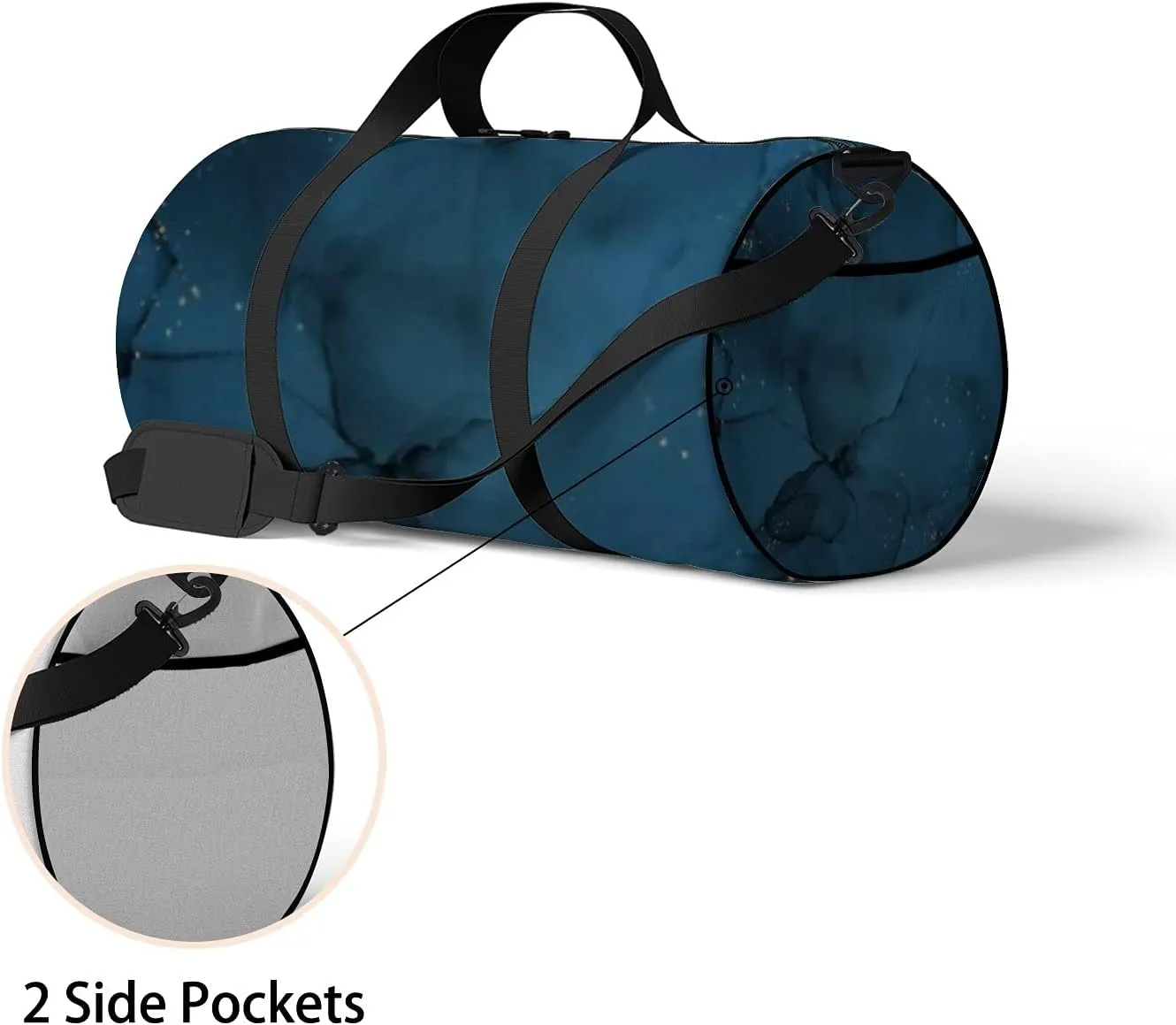 Retro Navy Blue Style With Golden Glitter Sports Bag Tote Bag Waterproof Gym Bag with Shoulder Strap Zipper 2 Side Pockets for Men and Women, Travel and Storage Shoulder Bag.