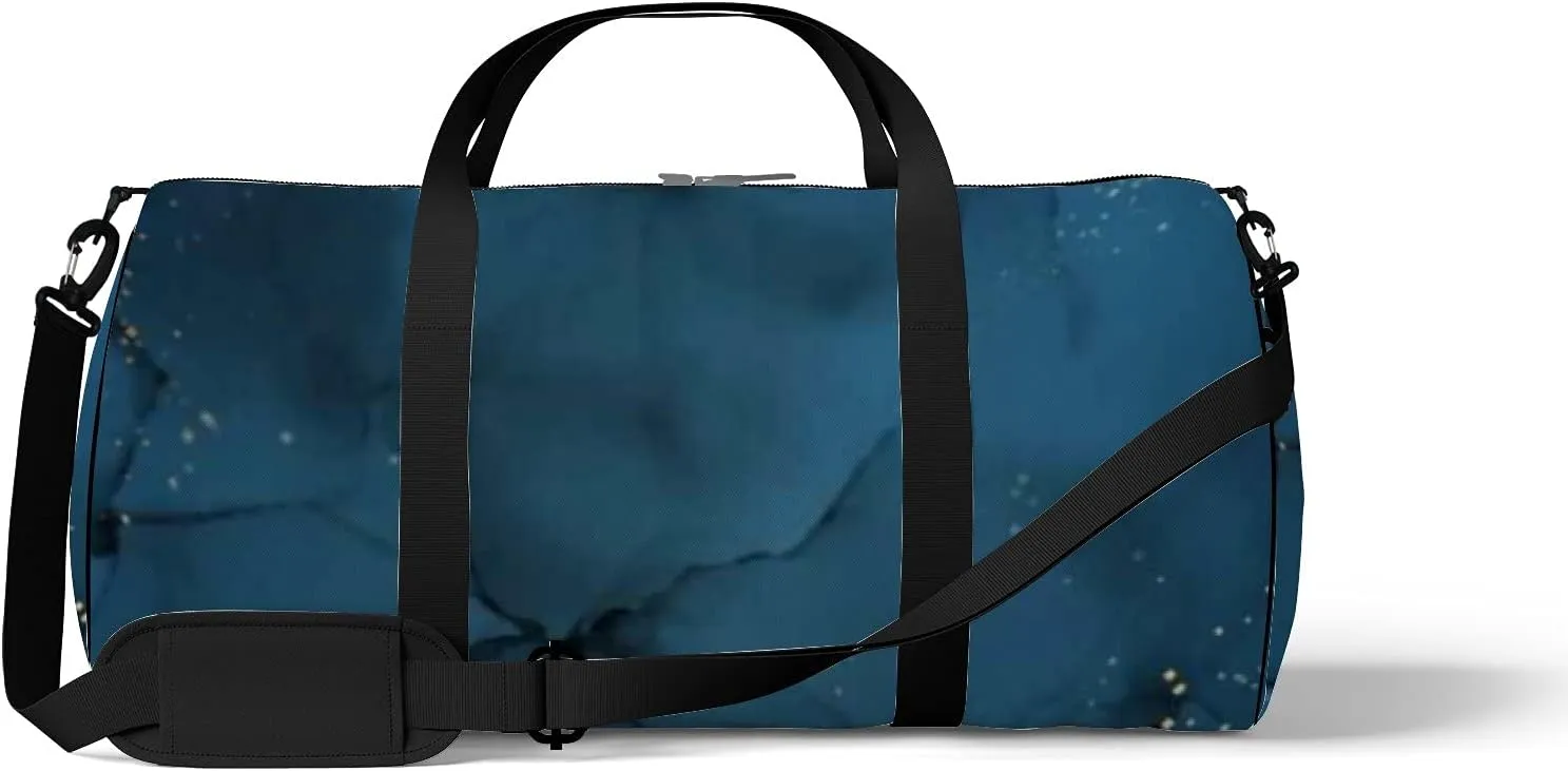 Retro Navy Blue Style With Golden Glitter Sports Bag Tote Bag Waterproof Gym Bag with Shoulder Strap Zipper 2 Side Pockets for Men and Women, Travel and Storage Shoulder Bag.