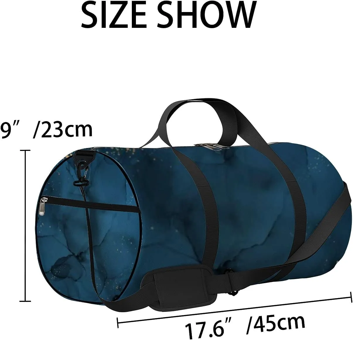 Retro Navy Blue Style With Golden Glitter Sports Bag Tote Bag Waterproof Gym Bag with Shoulder Strap Zipper 2 Side Pockets for Men and Women, Travel and Storage Shoulder Bag.