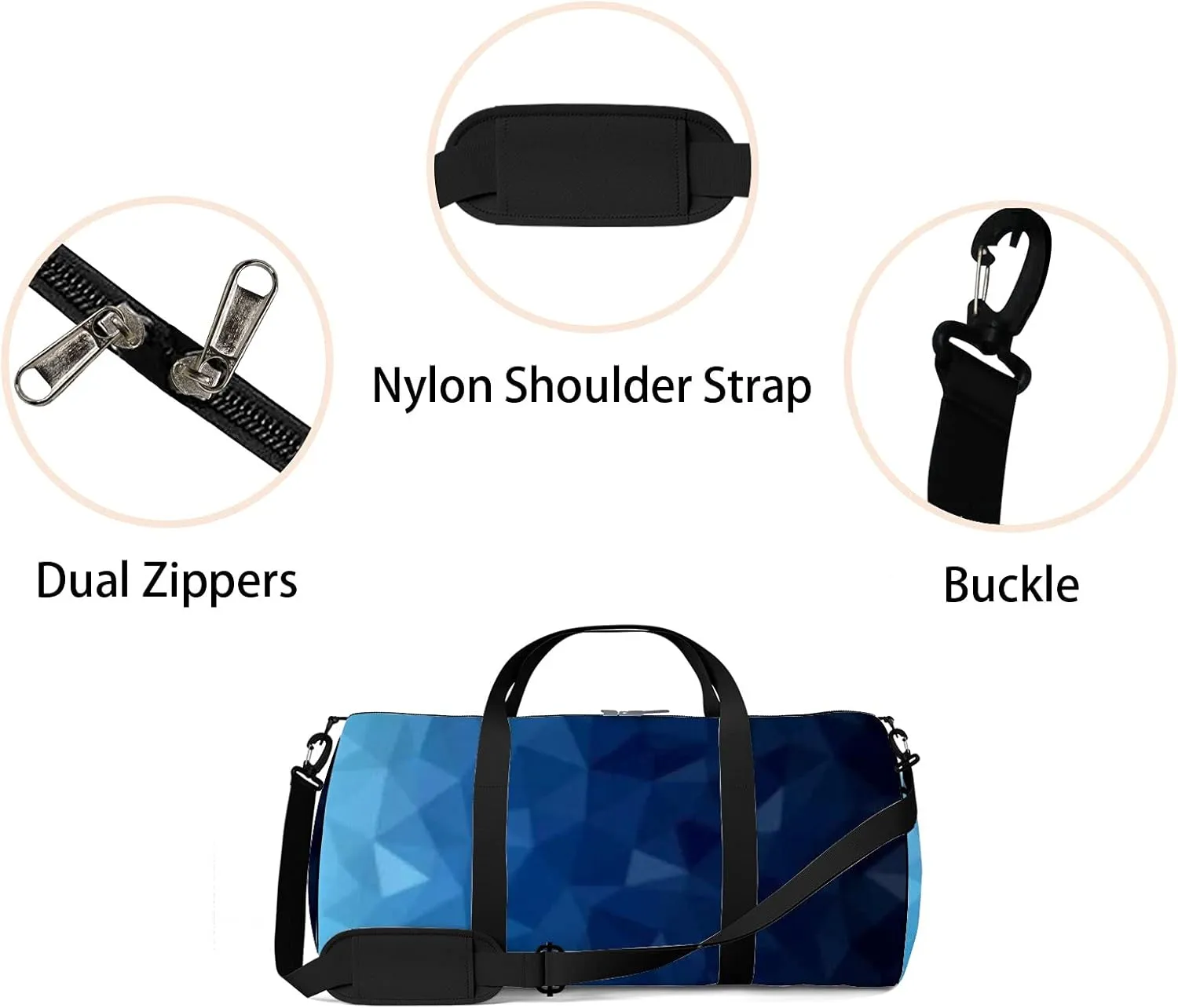 Retro Oriental Navy Blue Shining Triangular Template Sports Bag Tote Bag Waterproof Gym Bag with Shoulder Strap Zipper 2 Side Pockets for Men and Women, Travel and Storage Shoulder Bag.