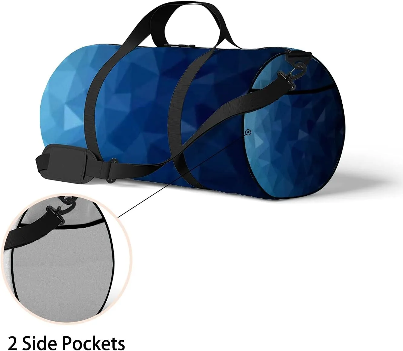 Retro Oriental Navy Blue Shining Triangular Template Sports Bag Tote Bag Waterproof Gym Bag with Shoulder Strap Zipper 2 Side Pockets for Men and Women, Travel and Storage Shoulder Bag.