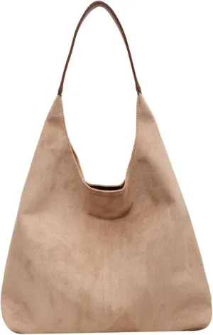 Retro Slouchy Suede Tote Bags for Women Top Handle Large Hobo Bag Fall Winter Shoulder Handbags, Apricot