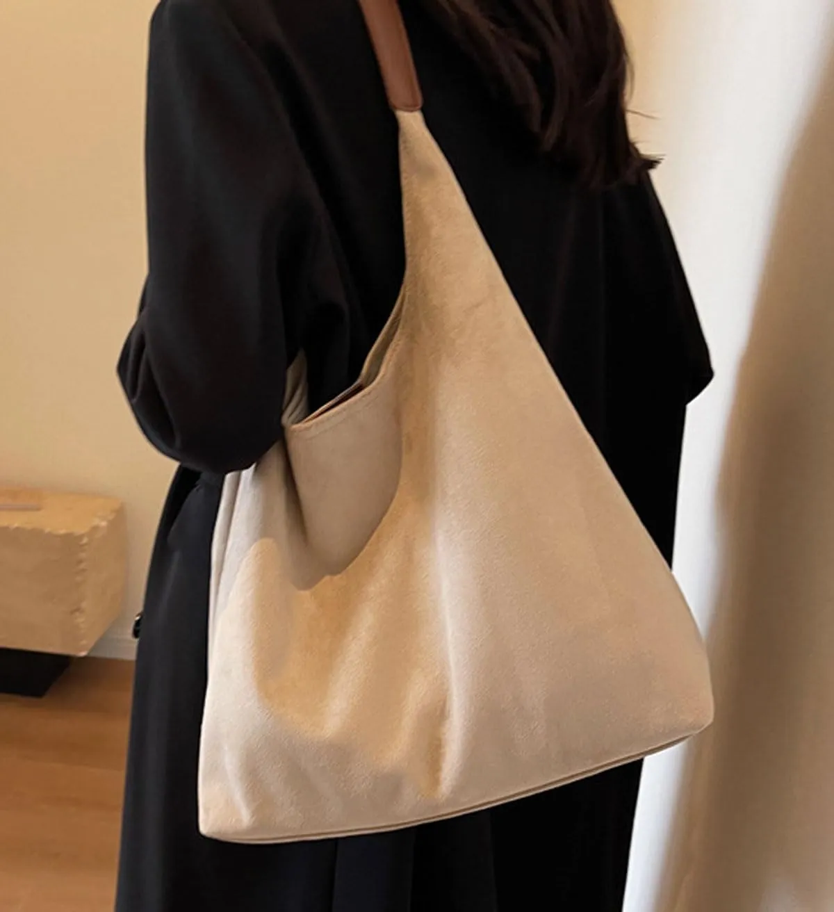 Retro Slouchy Suede Tote Bags for Women Top Handle Large Hobo Bag Fall Winter Shoulder Handbags, Apricot