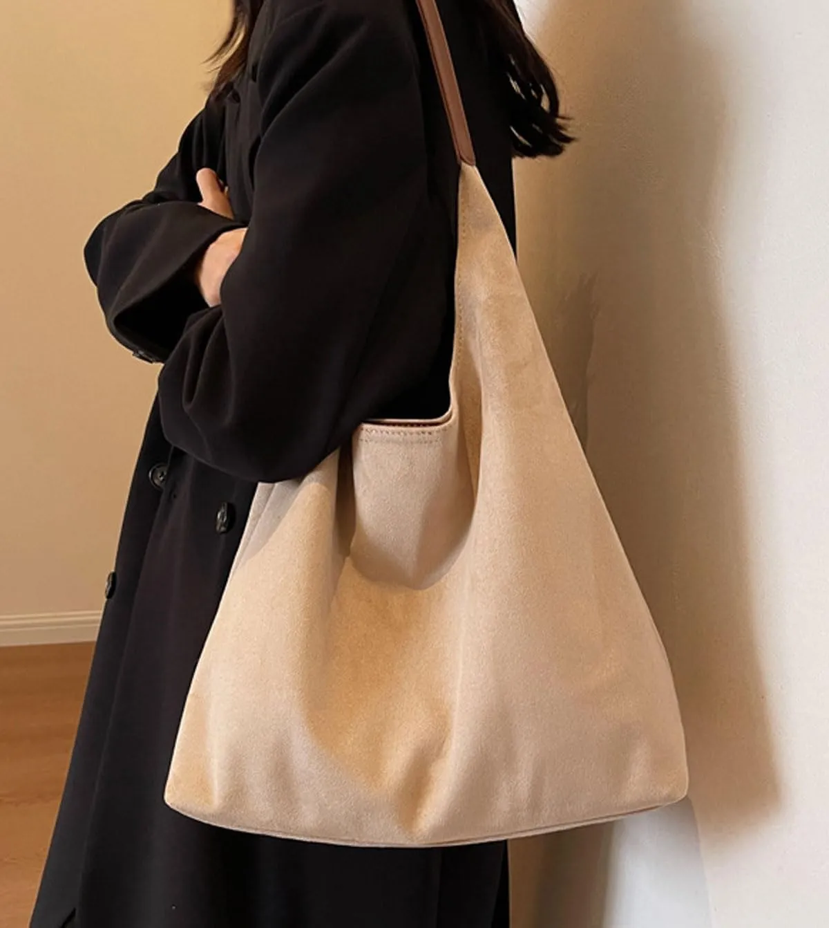 Retro Slouchy Suede Tote Bags for Women Top Handle Large Hobo Bag Fall Winter Shoulder Handbags, Apricot