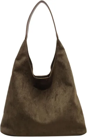 Retro Slouchy Suede Tote Bags for Women Top Handle Large Hobo Bag Fall Winter Shoulder Handbags, Army