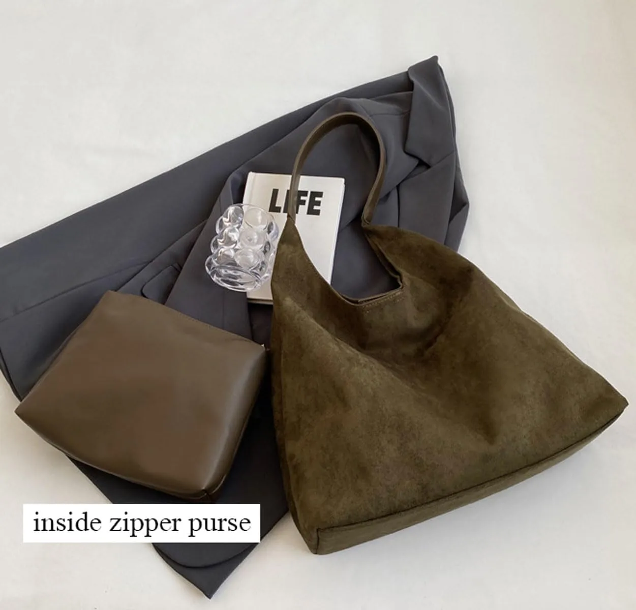 Retro Slouchy Suede Tote Bags for Women Top Handle Large Hobo Bag Fall Winter Shoulder Handbags, Army