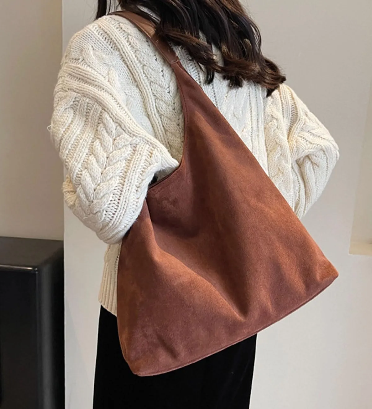 Retro Slouchy Suede Tote Bags for Women Top Handle Large Hobo Bag Fall Winter Shoulder Handbags, Caramel