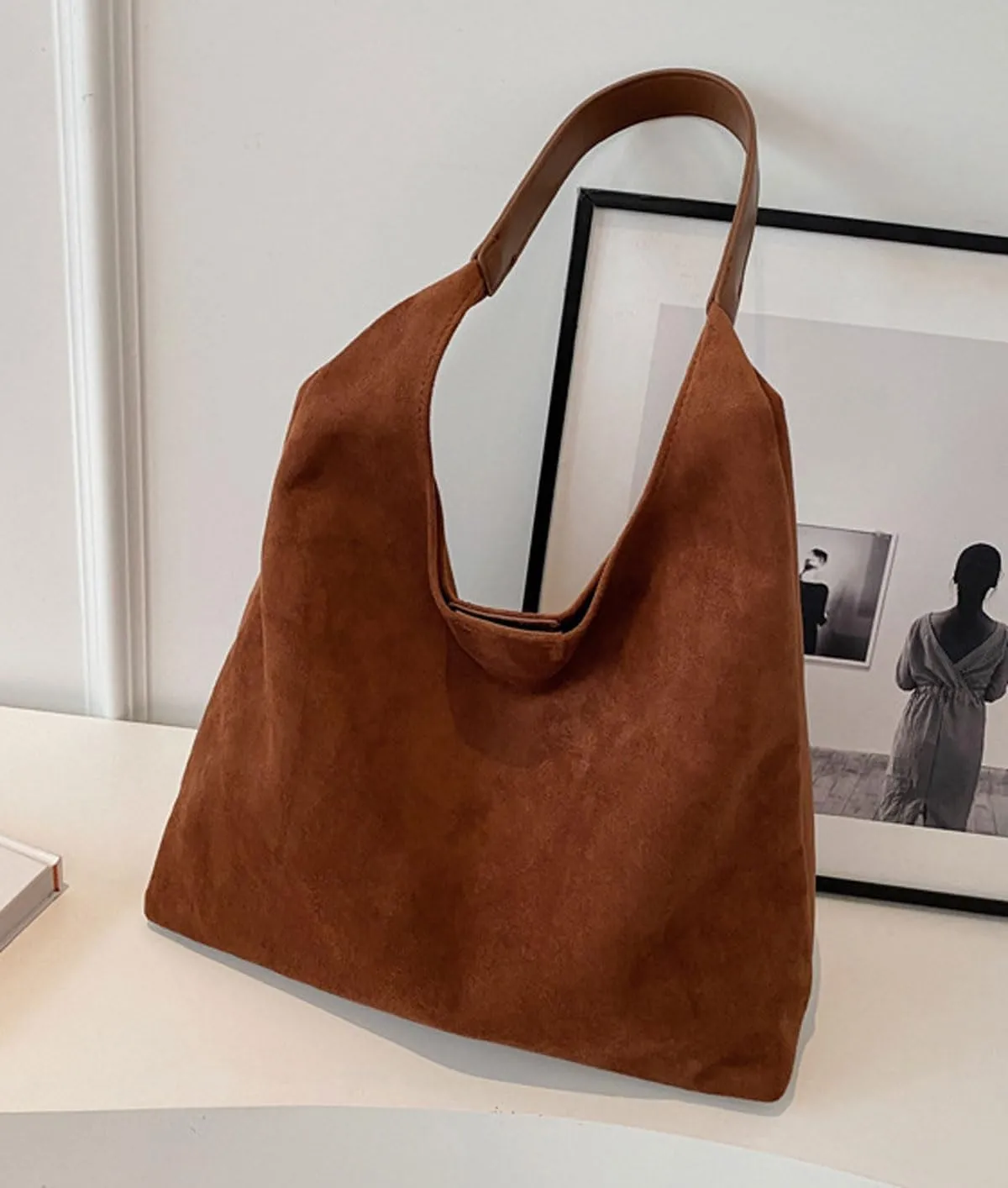 Retro Slouchy Suede Tote Bags for Women Top Handle Large Hobo Bag Fall Winter Shoulder Handbags, Caramel