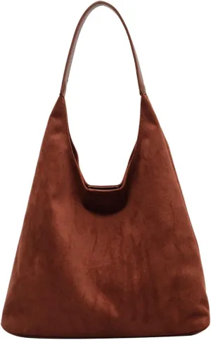 Retro Slouchy Suede Tote Bags for Women Top Handle Large Hobo Bag Fall Winter Shoulder Handbags, Caramel