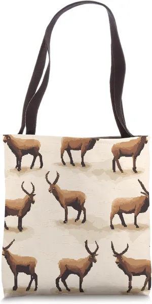 Retro Style Wildlife Ibex 8bit Animal Pattern Tote Bag