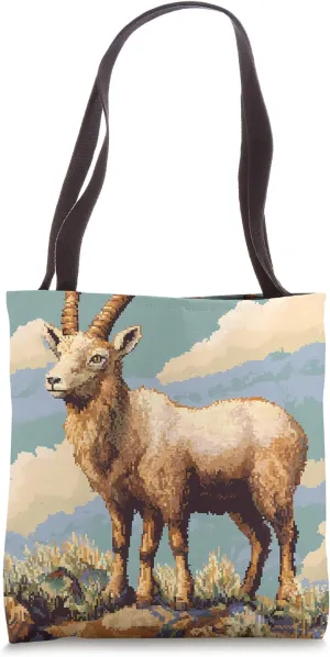 Retro Style Wildlife Ibex 8bit Animal Pattern Tote Bag